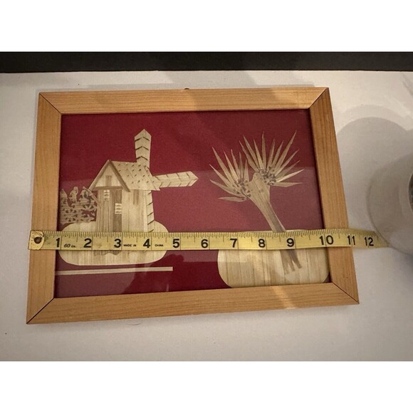 Vintage Polish Straw Art - Windmill & Oasis Silhouettes - 8 X 11 Framed - Picture 6 of 6